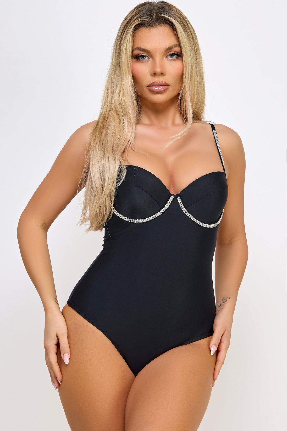 Marion One Piece Swimsuit Underwire Cups Chic Rhinestone