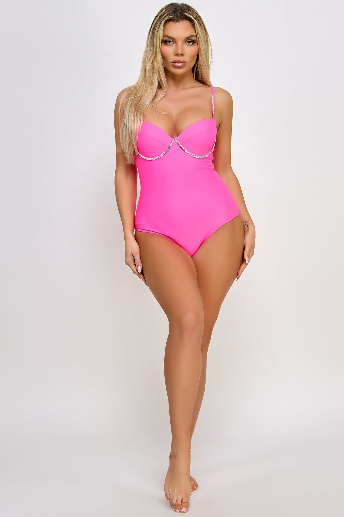 Marion One Piece Swimsuit Underwire Cups Chic Rhinestone