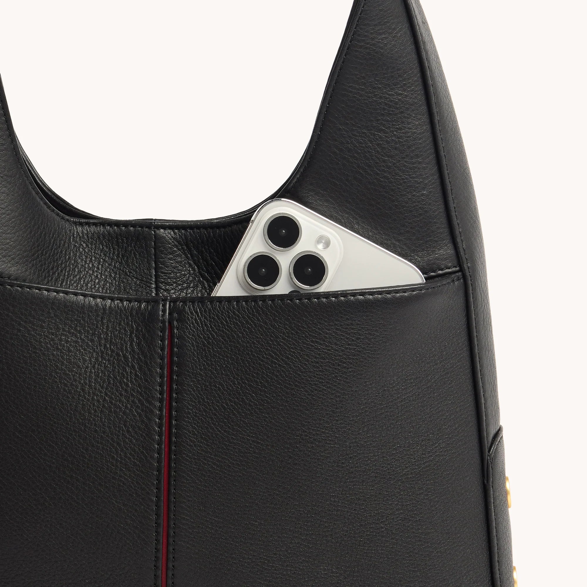 Tim Med Leather Hobo Handbag Black/Brushed Gold