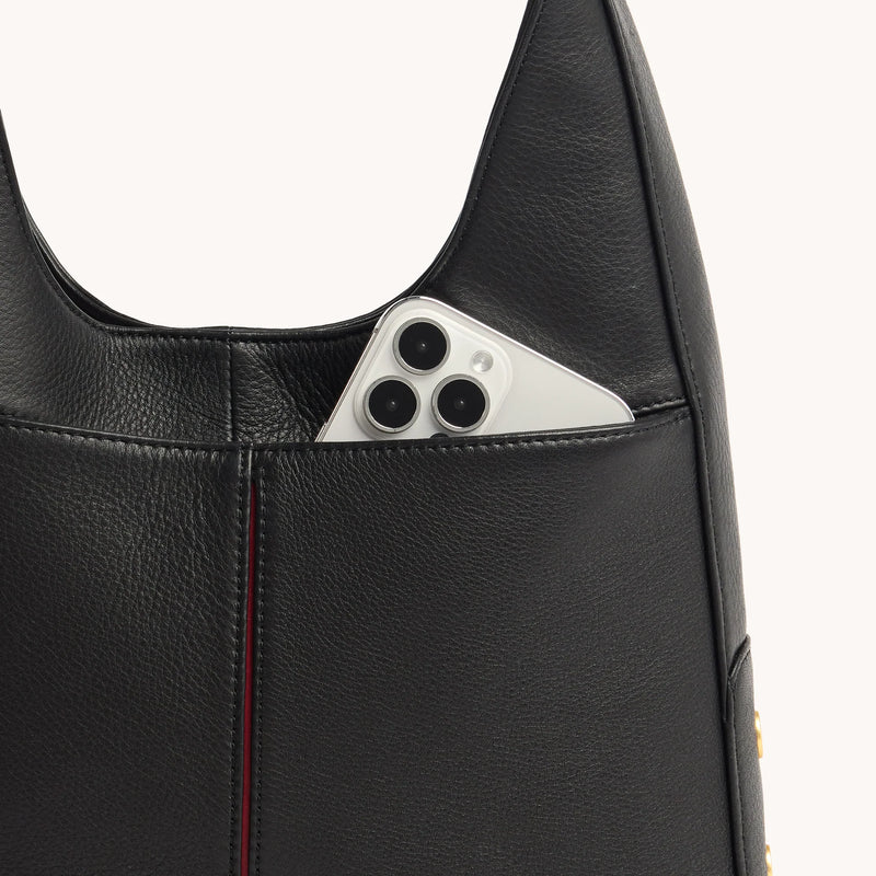 Tim Med Leather Hobo Handbag Black/Brushed Gold