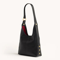 Tim Med Leather Hobo Handbag Black/Brushed Gold