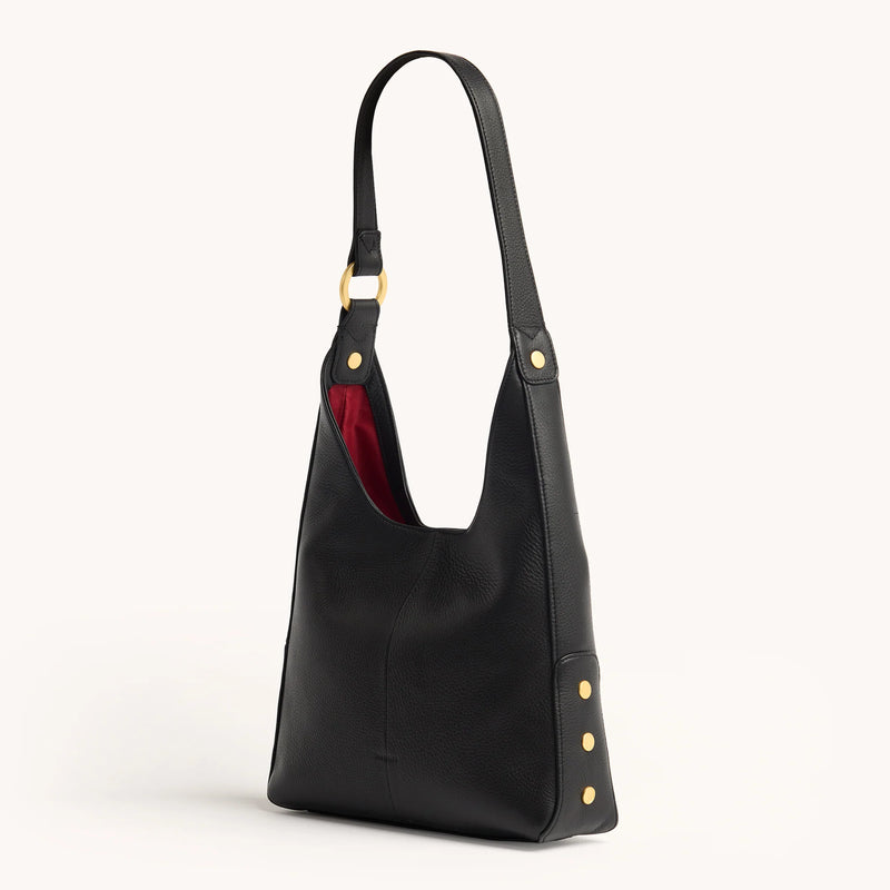 Tim Med Leather Hobo Handbag Black/Brushed Gold
