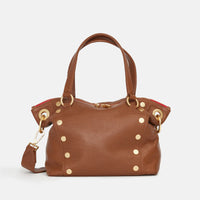 Daniel Med Leather Satchel Bag Mahogany Pebble/Brushed Gold Red Zip-Rebel Romance