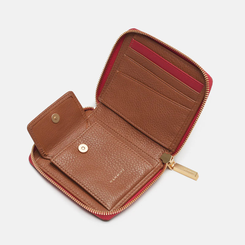 5 North Wallet Mahogany Pebble/Brushed Gold Red Zip-Rebel Romance