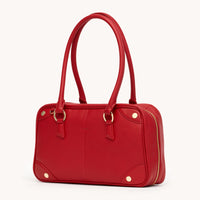 Meredith Med Leather Satchel Chili Red/Gold