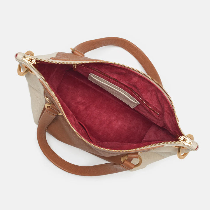 Daniel Med Leather Satchel Bag Cafe au Lait/Brushed Gold