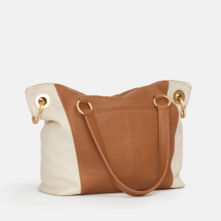 Daniel Med Leather Satchel Bag Cafe au Lait/Brushed Gold