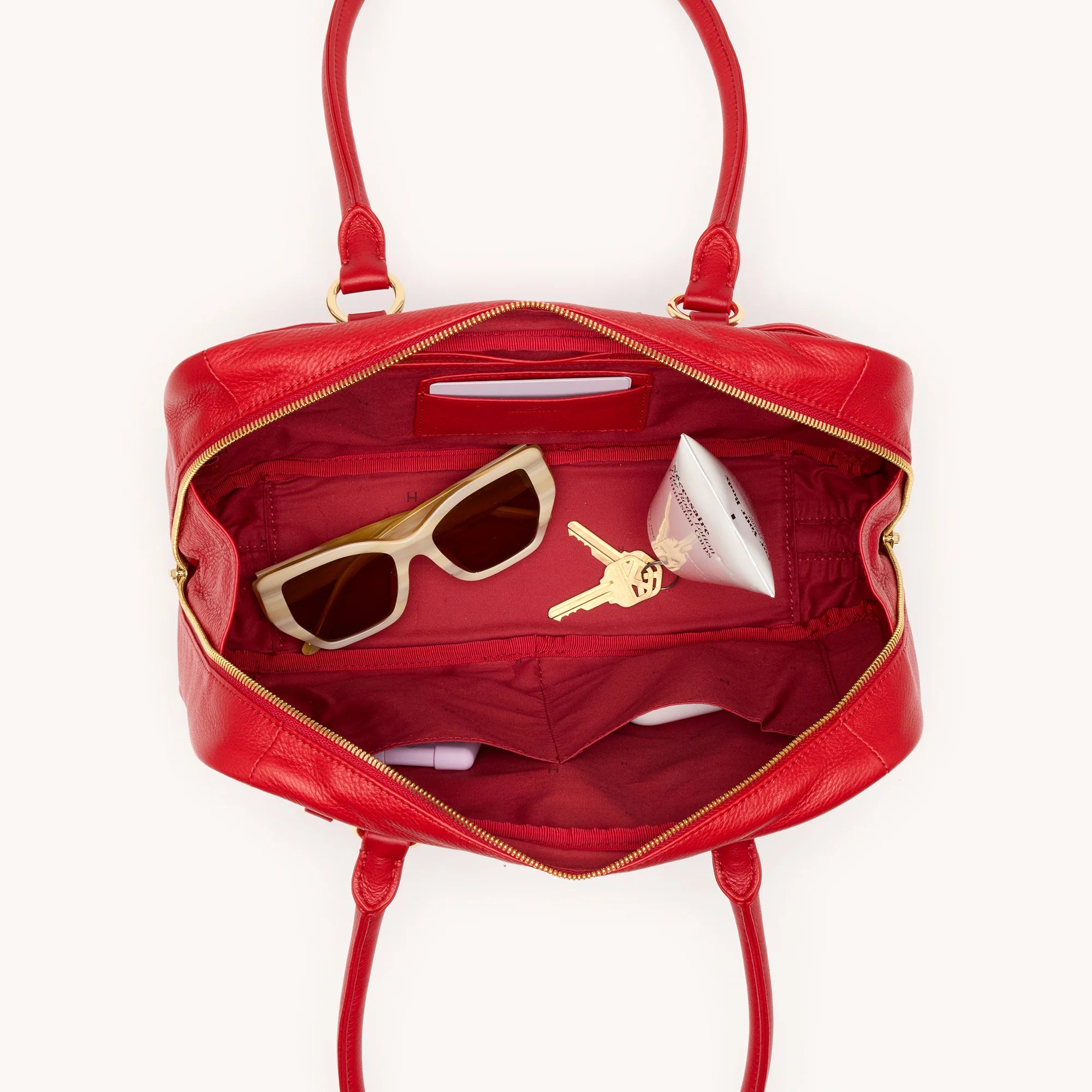 Meredith Med Leather Satchel Chili Red/Gold