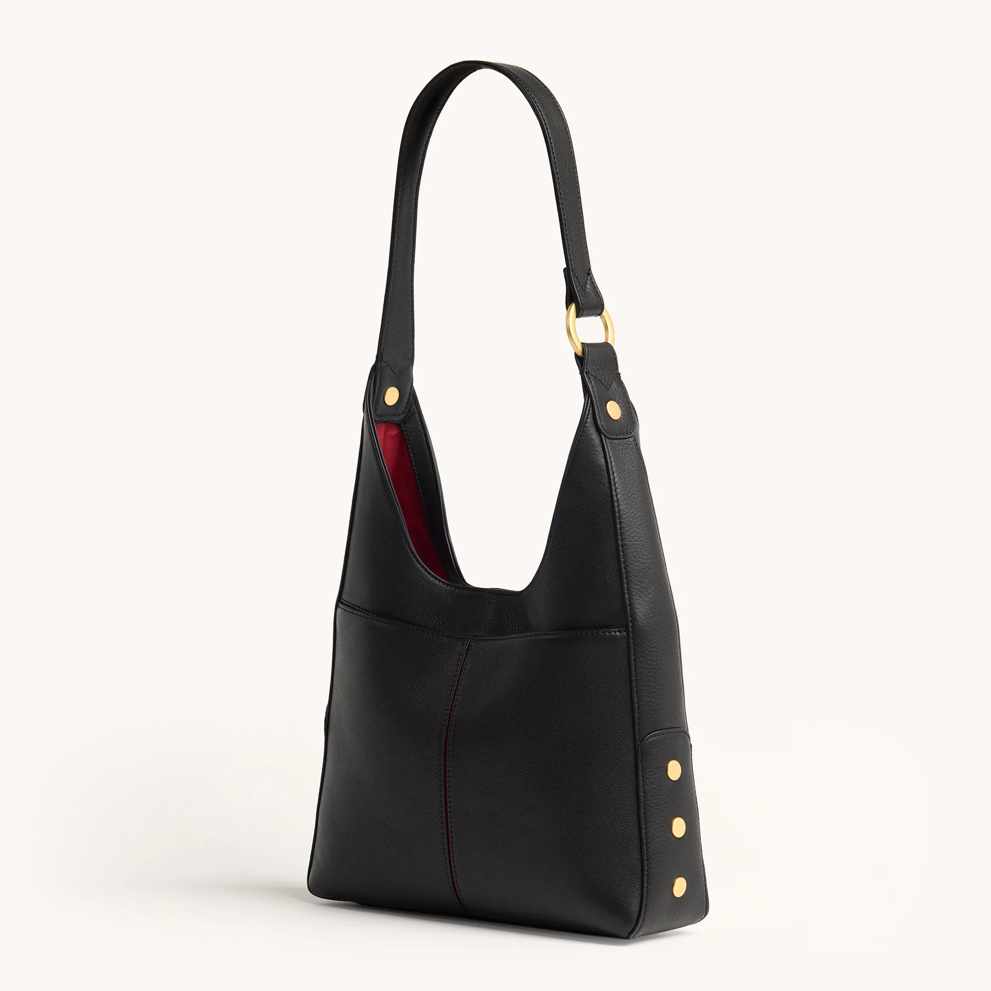 Tim Med Leather Hobo Handbag Black/Brushed Gold