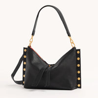 Hammitt Mr. G Med Leather Shoulder Bag Black/Brushed Gold Red Zip-Rebel Romance