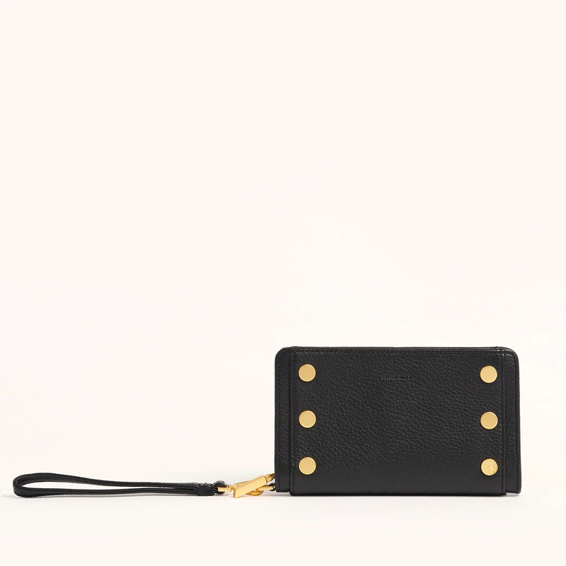 Hammitt Bryant Wallet Leather Wristlet Black/Brushed Gold Red Zip-Rebel Romance