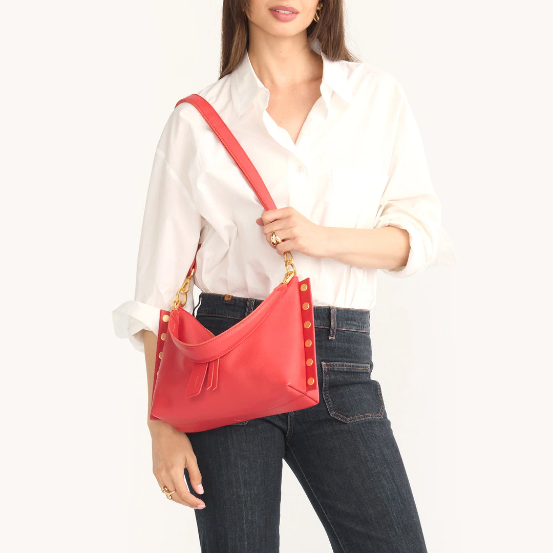 Hammitt Mr. G Med Leather Shoulder Bag Poppy Red/Brushed Gold-Rebel Romance