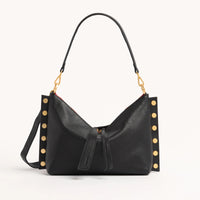 Hammitt Mr. G Med Leather Shoulder Bag Black/Brushed Gold Red Zip-Rebel Romance