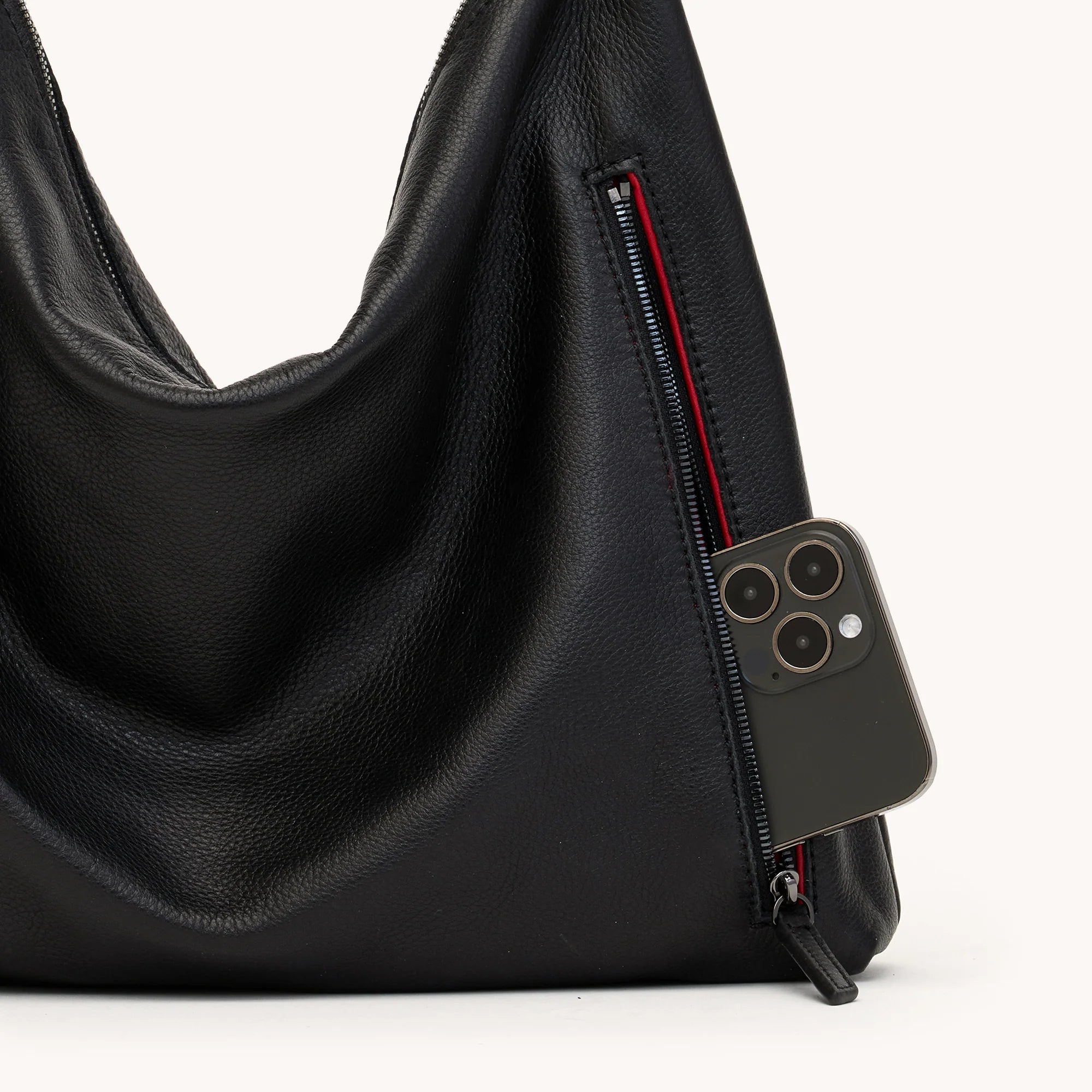 HAMMITT Kyle Lrg Leather Shoulder Handbag Black/Gunmetal