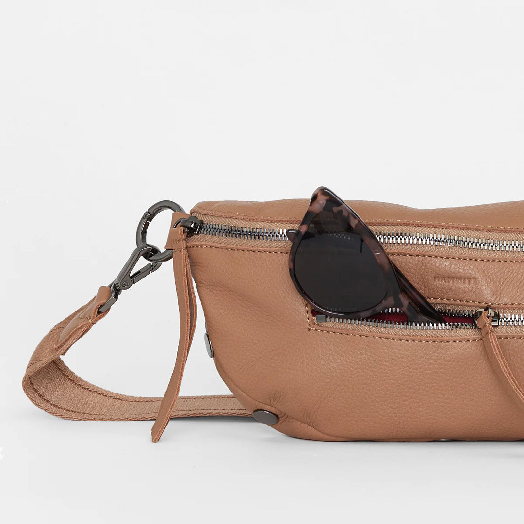Charles Small Leather Crossbody Bag Biscotti/Gunmetal