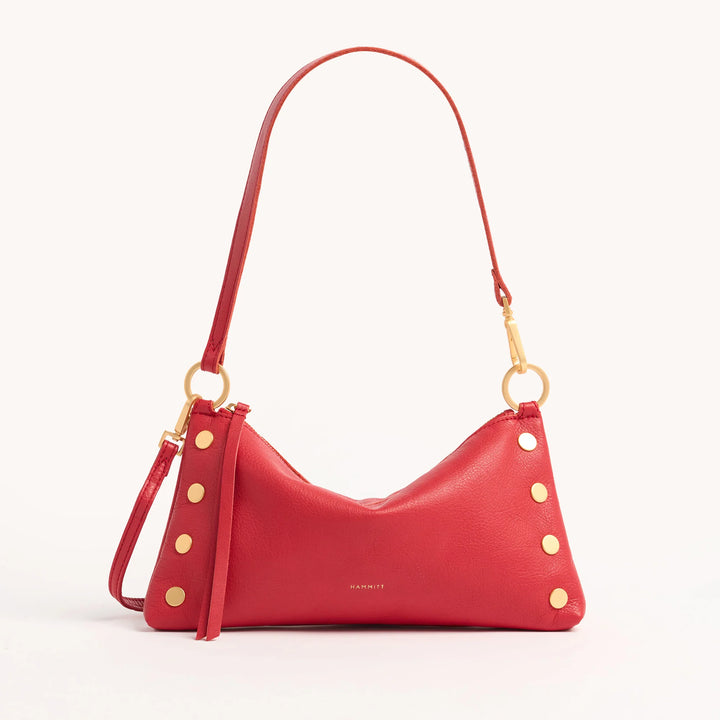 Hammitt Kyle Leather Shoulder Handbag Poppy Red/Brushed Gold