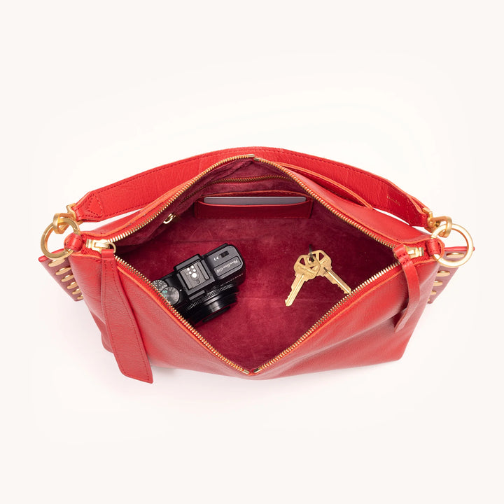 Hammitt Mr. G Med Leather Shoulder Bag Poppy Red/Brushed Gold-Rebel Romance