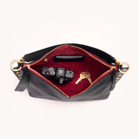 Hammitt Mr. G Med Leather Shoulder Bag Black/Brushed Gold Red Zip-Rebel Romance