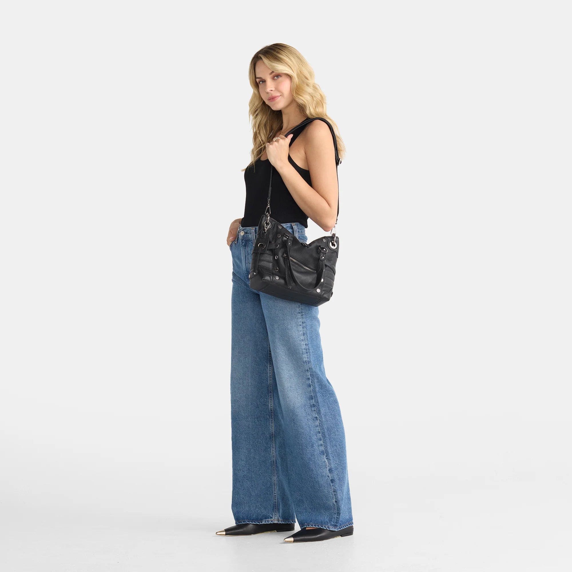 Hammitt Daniel Med Leather Tote Bag Mulholland Collection/Gunmetal-Rebel Romance