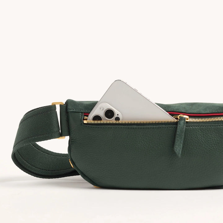 Hammitt Charles Med Leather Crossbody Bag Green Room Suede/Brushed Gold