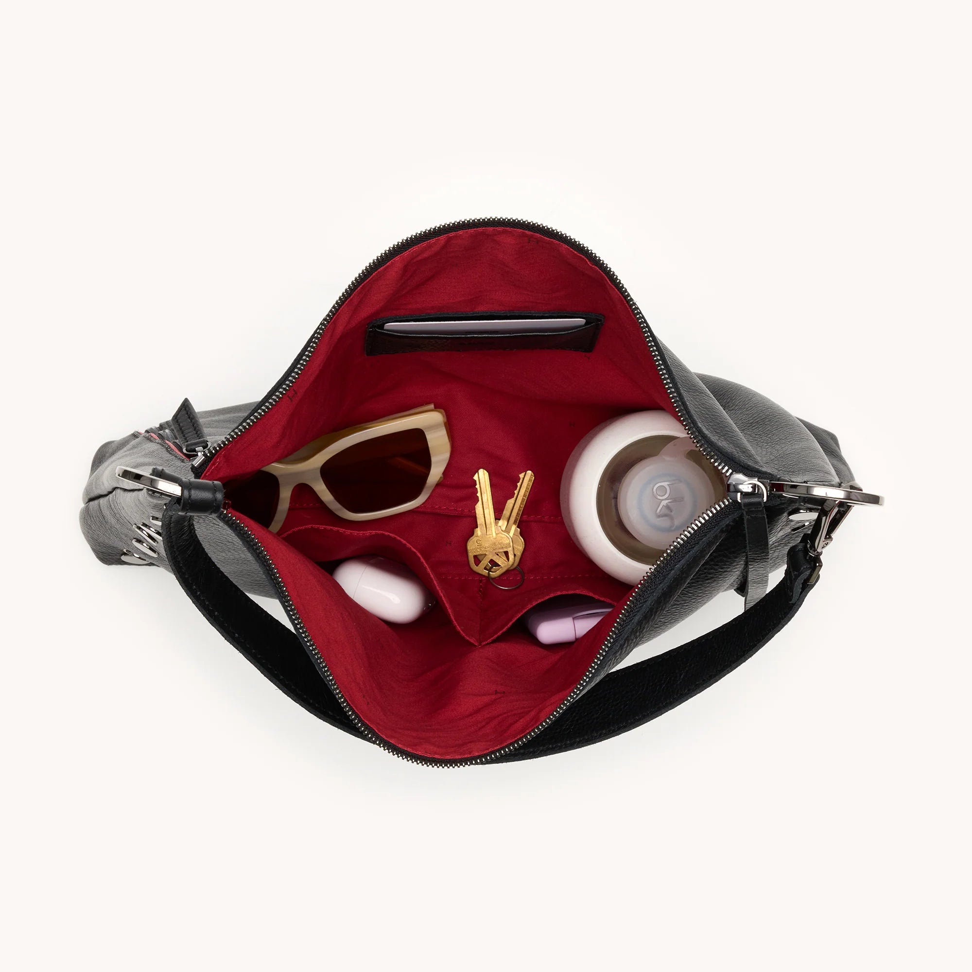 HAMMITT Kyle Lrg Leather Shoulder Handbag Black/Gunmetal