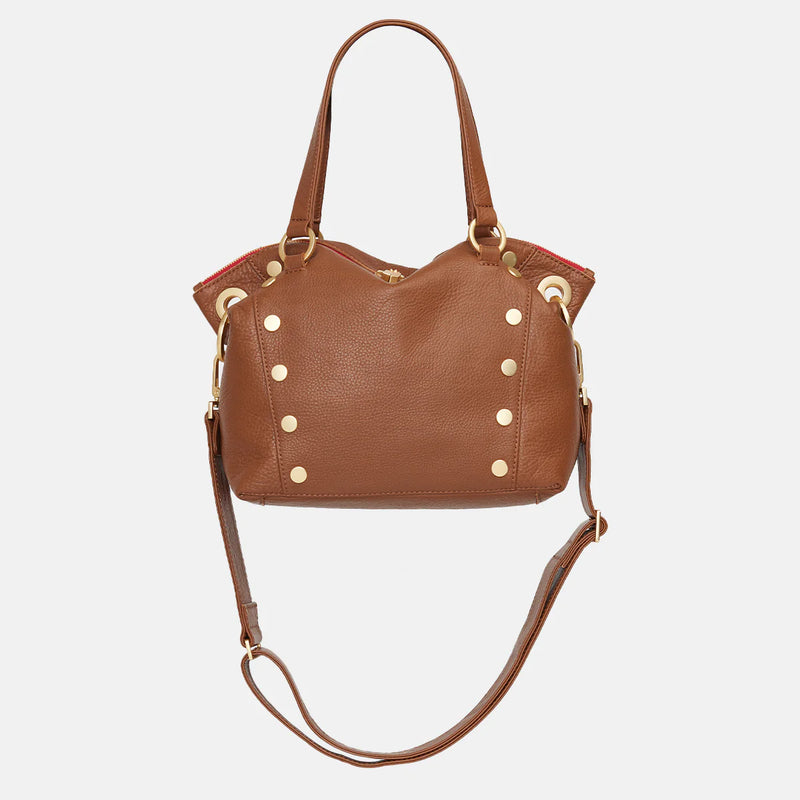Daniel Med Leather Satchel Bag Mahogany Pebble/Brushed Gold Red Zip-Rebel Romance