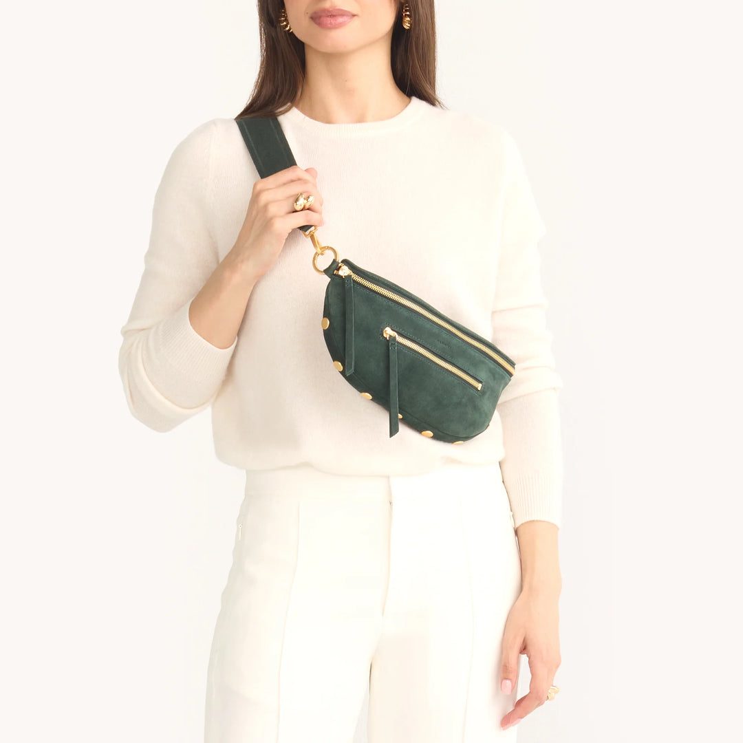 Hammitt Charles Med Leather Crossbody Bag Green Room Suede/Brushed Gold