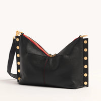 Hammitt Mr. G Med Leather Shoulder Bag Black/Brushed Gold Red Zip-Rebel Romance