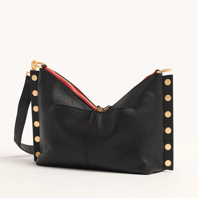 Hammitt Mr. G Med Leather Shoulder Bag Black/Brushed Gold Red Zip-Rebel Romance