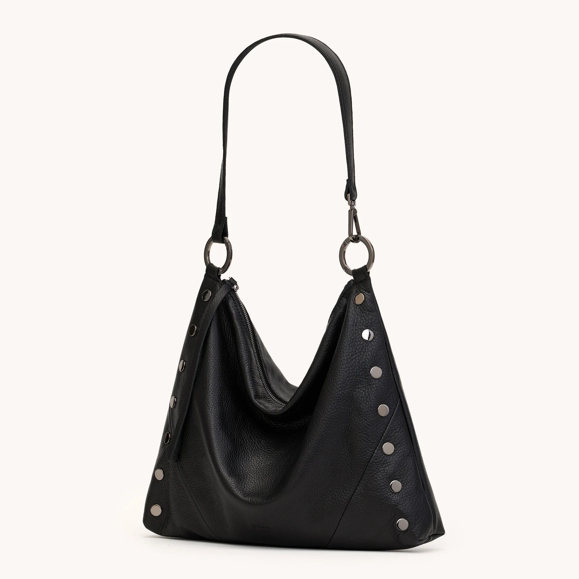 HAMMITT Kyle Lrg Leather Shoulder Handbag Black/Gunmetal