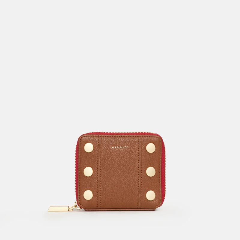 5 North Wallet Mahogany Pebble/Brushed Gold Red Zip-Rebel Romance