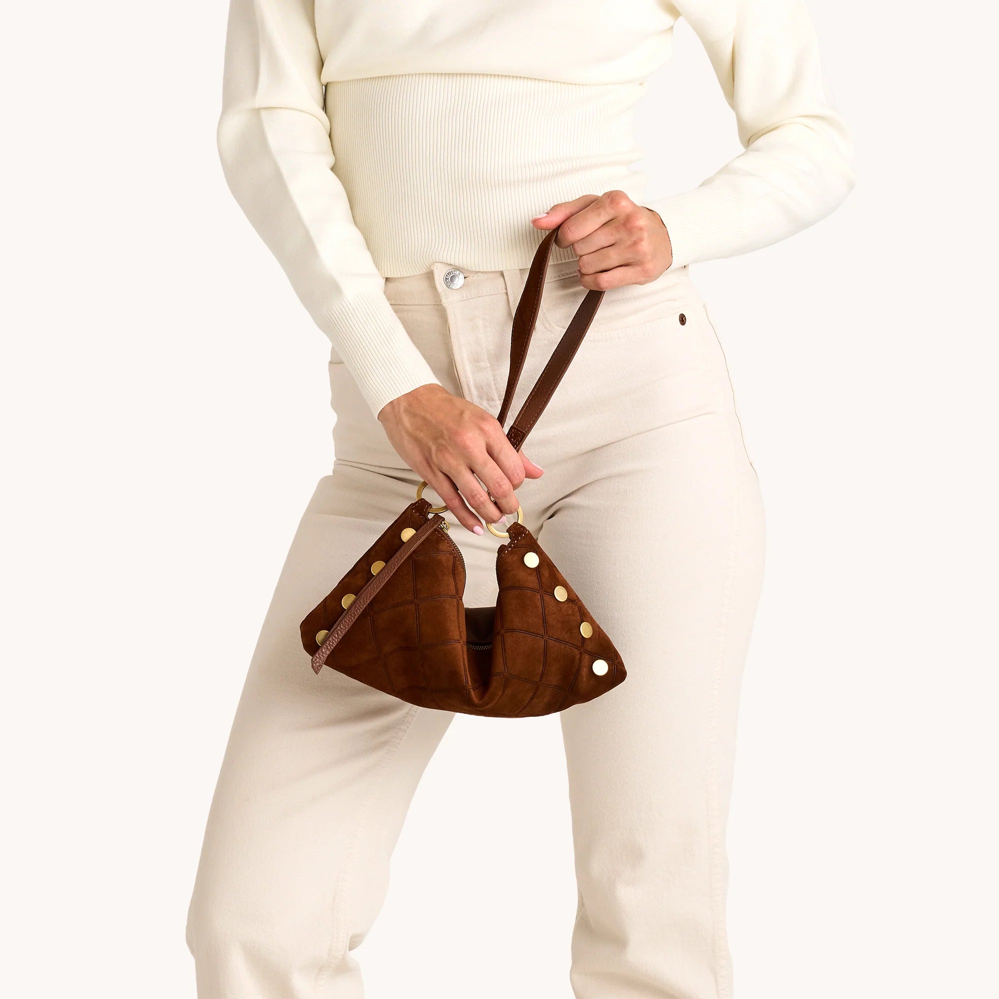 HAMMITT Kyle Sml Chocolate Diamond Suede/Antique Gold