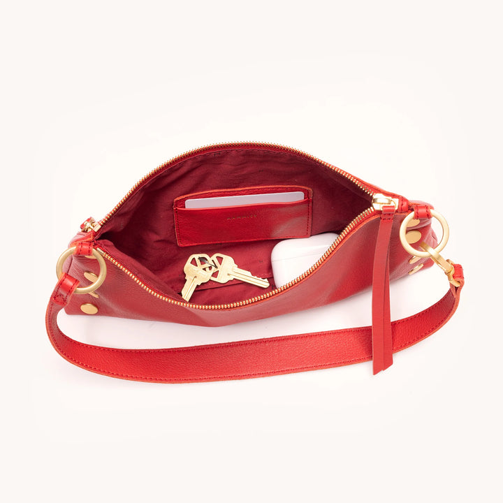 Hammitt Kyle Leather Shoulder Handbag Poppy Red/Brushed Gold