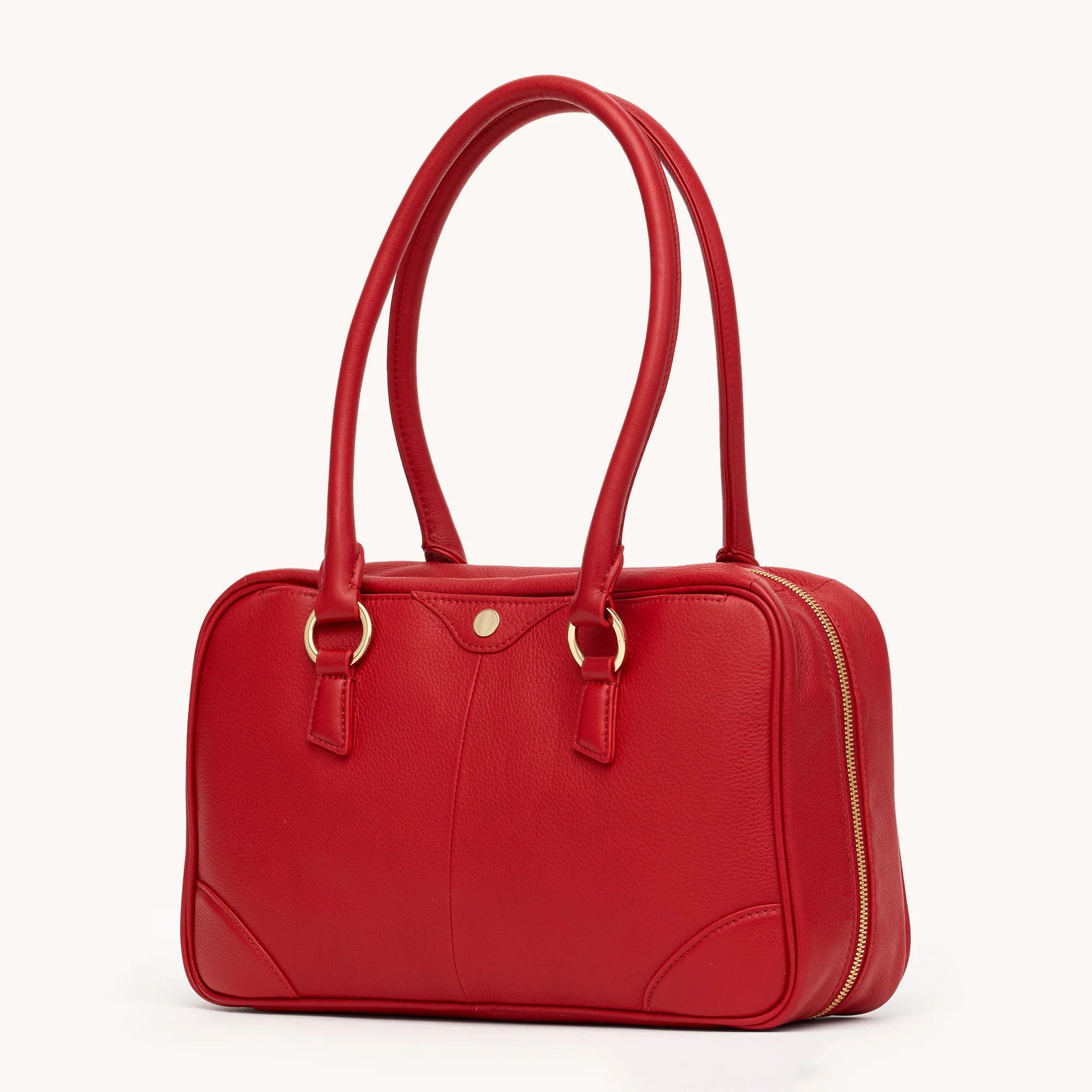 Meredith Med Leather Satchel Chili Red/Gold