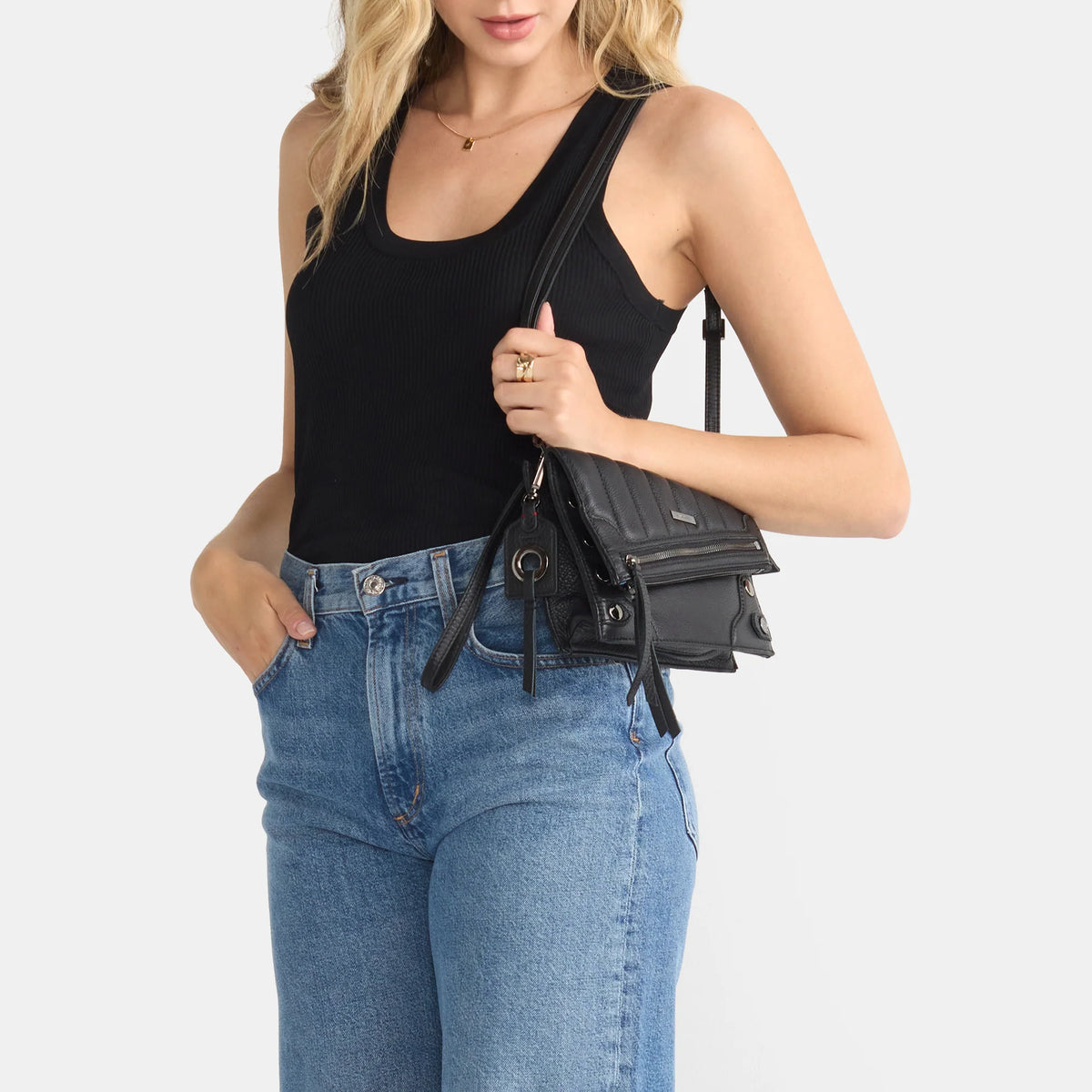 Hammitt Curtis Leather Shoulder Bag Mulholland Collection/Gunmetal-Rebel Romance