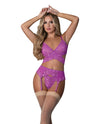 Magic Silk Butterfly Fantasies Cross Over Bralette Garter Bra Set Neon Purple