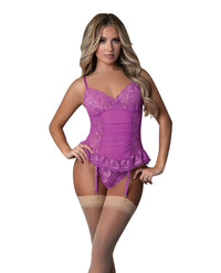 Magic Silk Butterfly Fantasies Gathered Corset Cheeky Set Neon Purple