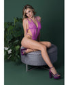 Magic Silk Butterfly Fantasies Lace Crotchless Teddy - Neon Purple