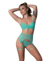Magic Silk Caribbean Crush Demi Bra Set w/ Garter Belt Aqua Blue