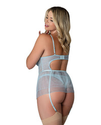 Exposed Queen Blue Sky Flirty Slip Baby Doll w/Removable Garters & Thong Light Blue