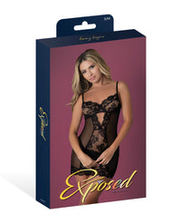 Exposed Black Cherry Demi Cup Chemise & Thong Set - Black