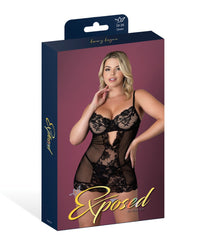Exposed Queen Black Cherry Demi Cup Chemise & Thong Set - Black