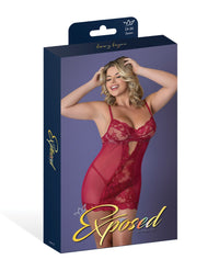 Exposed Queen Black Cherry Demi Cup Chemise & Thong Set - Red