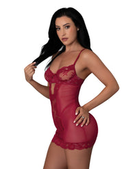 Exposed Black Cherry Demi Cup Chemise & Thong Set - Red