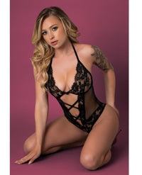 Exposed Black Cherry Halter Teddy - Black