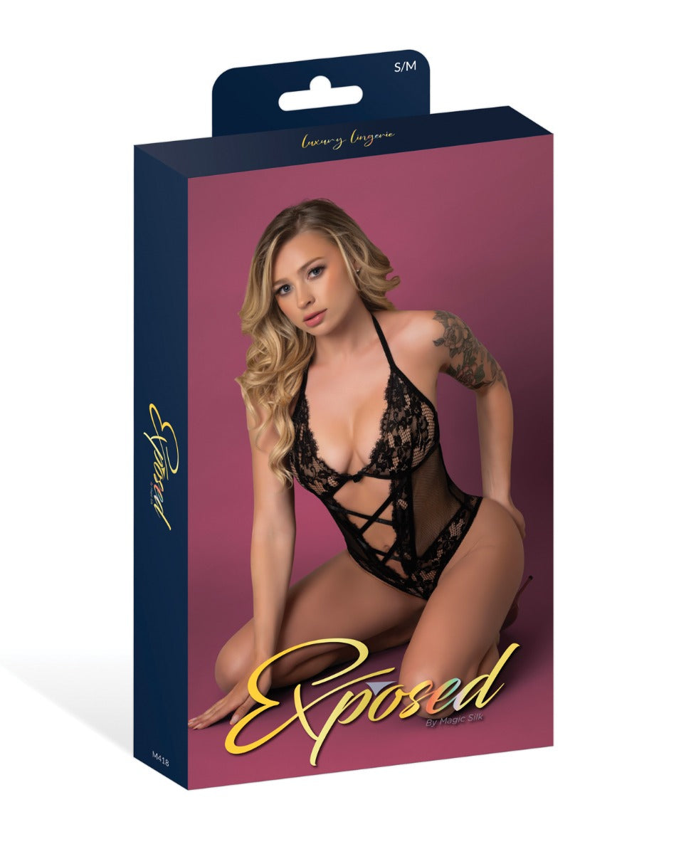 Exposed Black Cherry Halter Teddy - Black