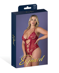 Exposed Queen Black Cherry Halter Teddy - Red