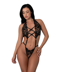 Exposed Black Cherry Plunge Top w/Removable Chaps & Cheeky Panty Set - Black