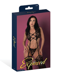 Exposed Black Cherry Plunge Top w/Removable Chaps & Cheeky Panty Set - Black