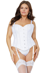 Coquette Diva Metal Busk Boned Seams Corset Cord Lace Up Back White-Rebel Romance